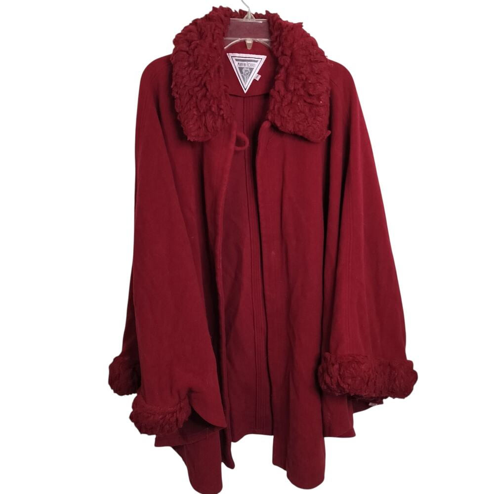 4372)Marvin Richards Red Cape with Faux Fur Trim Wool Blend 3X/4X Winter
